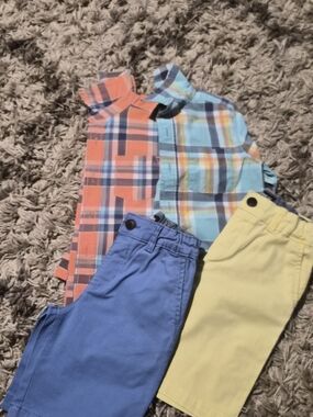 OshKosh B'gosh Plaid Button-Down Shirt Set - Blue, Orange & Yellow